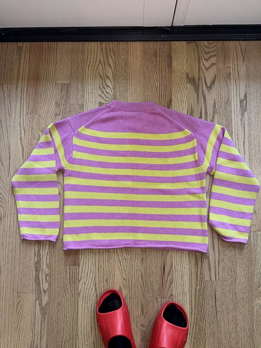 Velvet by Graham & Spencer Pink Chartreuse Striped Cashmere Blend Sweater M